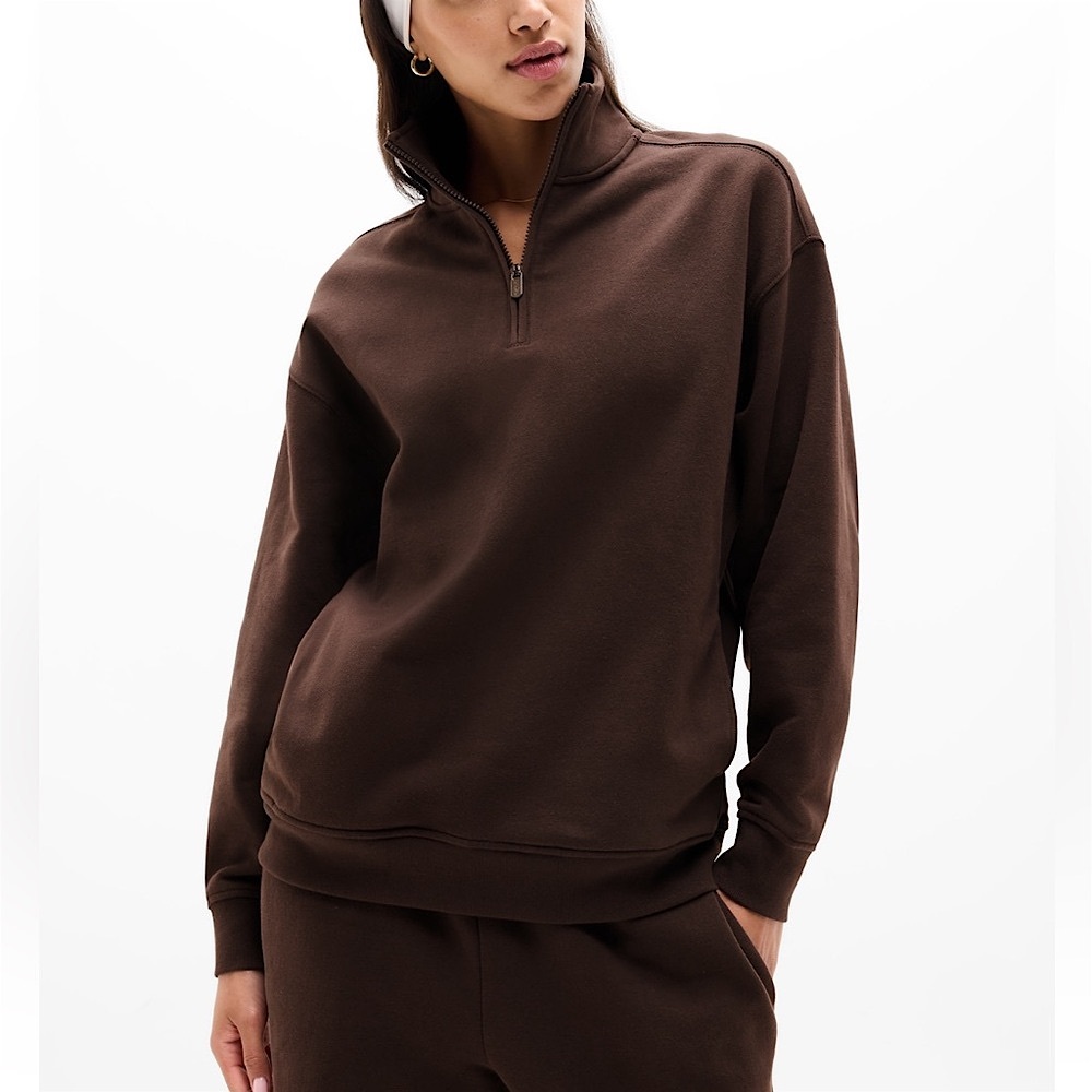 NEW Athleta Quarter Zip Forever Fleece Sweatshirt in Truffle  brown - XS